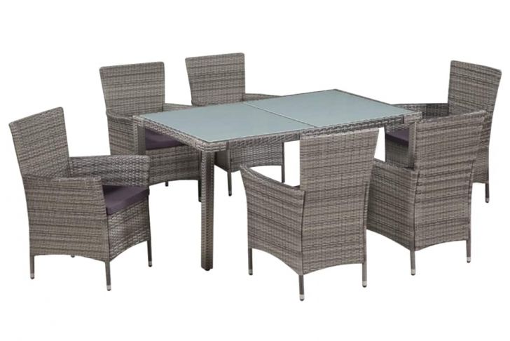 Salon De Jardin Resine Tressee Structure Aluminium Luxe Mobilier   D Ner De Jardin 7pcs Et Coussins Résine Tressée