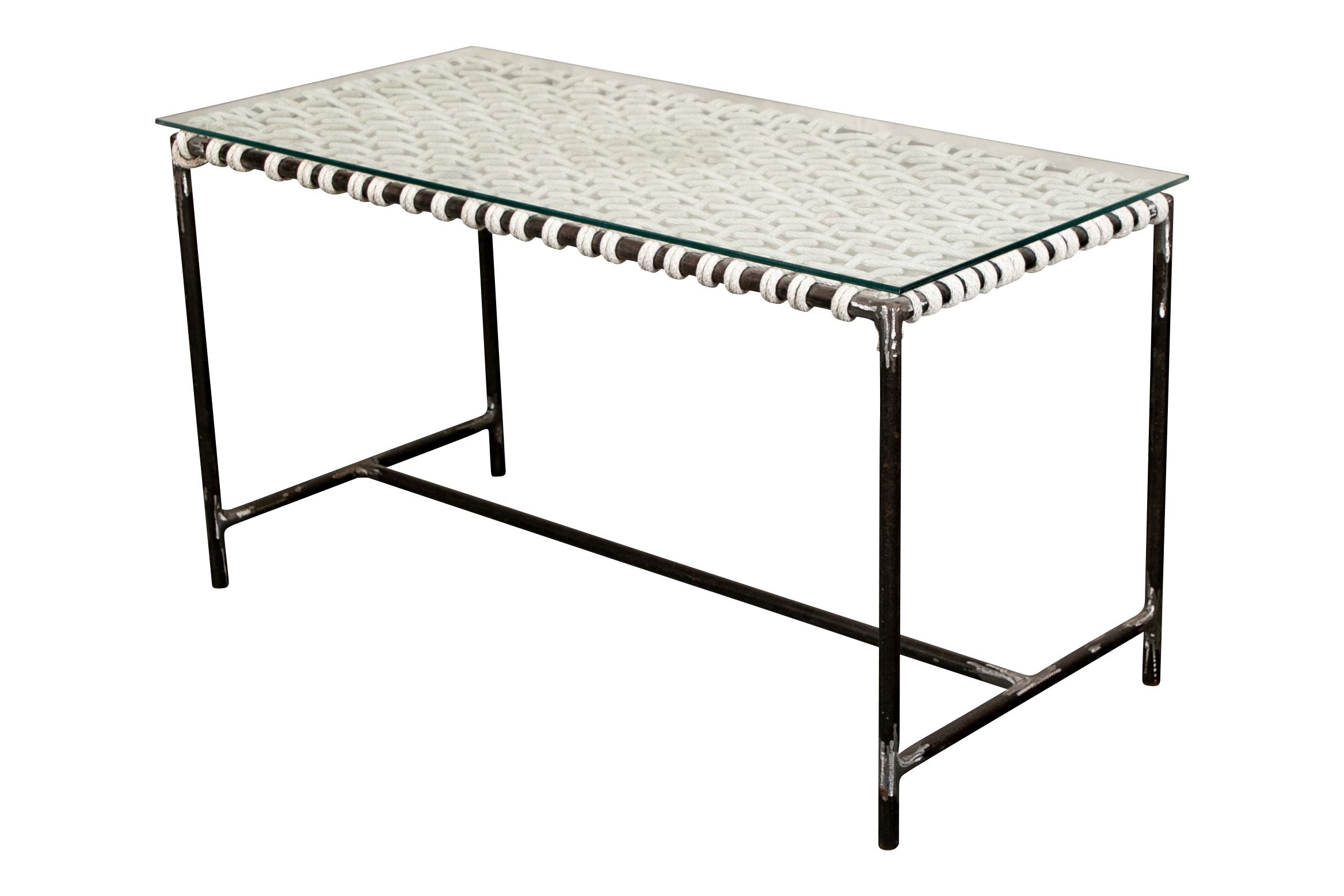 Table Élégant Rectangular Table with An Iron Frame and A Lattice Woven top